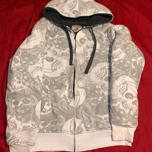 No Boundaries Other - Skull zip up hoodie with Sherpa lining